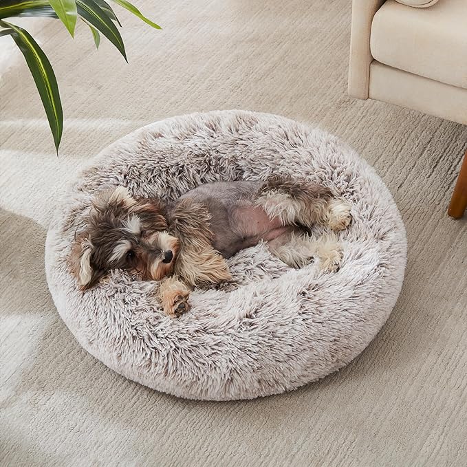WESTERN HOME WH Calming Dog & Cat Donut Cuddler, Anti-Anxiety Warming Cozy Soft Round Bed, Fluffy Faux Fur Plush Cushion for Small Medium Dogs and Cats (20"/24"/27"/30") WESTERNHOME