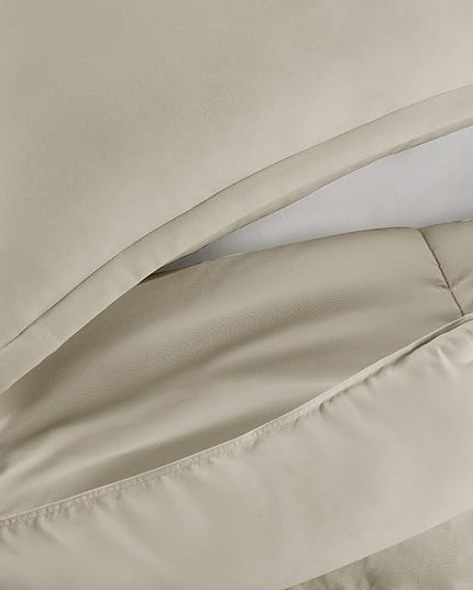 SERTA Simply Clean Ultra Soft Hypoallergenic Solid 3 Piece Comforter Set, King, Khaki - LeafyLoom
