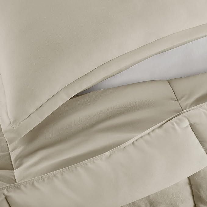 SERTA Simply Clean Ultra Soft Hypoallergenic Solid 2 Piece Comforter Set, Twin XL, Khaki - LeafyLoom