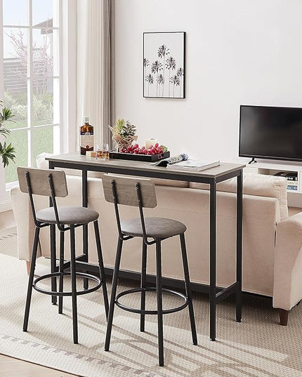 NicBex Kitchen Small Dining Table for 2 Breakfast Nook Table Set Bar Table Set with 2 Bar Stools Pu Soft Seat with Backrest for Small Space, Dining Room, Apartment, Easy Clean, Grey - LeafyLoom