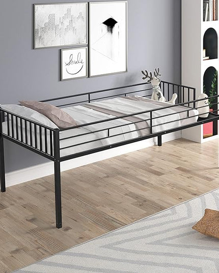Metal Triple Twin Bunk Bed,Can Be Separated into 3 Twin Beds,Sturdy-Metal,Noise Reduced,Bunk-Bed for Three,Safety Guardrail,CPC Certified,No Box Spring Needed,Black - LeafyLoom
