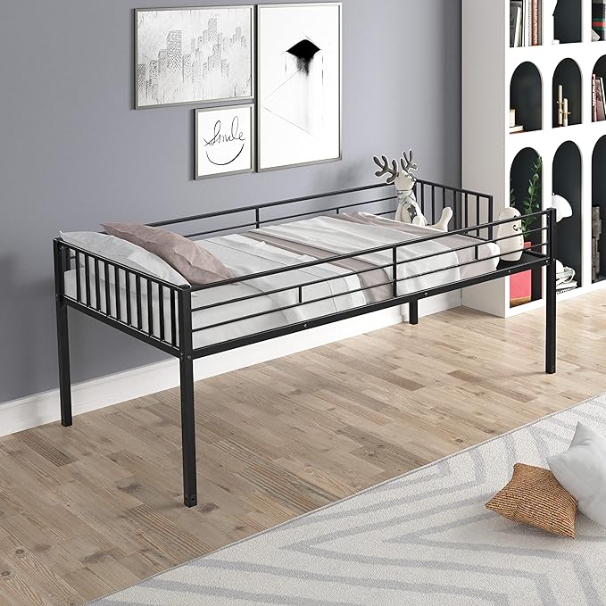 Metal Triple Twin Bunk Bed,Can Be Separated into 3 Twin Beds,Sturdy-Metal,Noise Reduced,Bunk-Bed for Three,Safety Guardrail,CPC Certified,No Box Spring Needed,Black - LeafyLoom