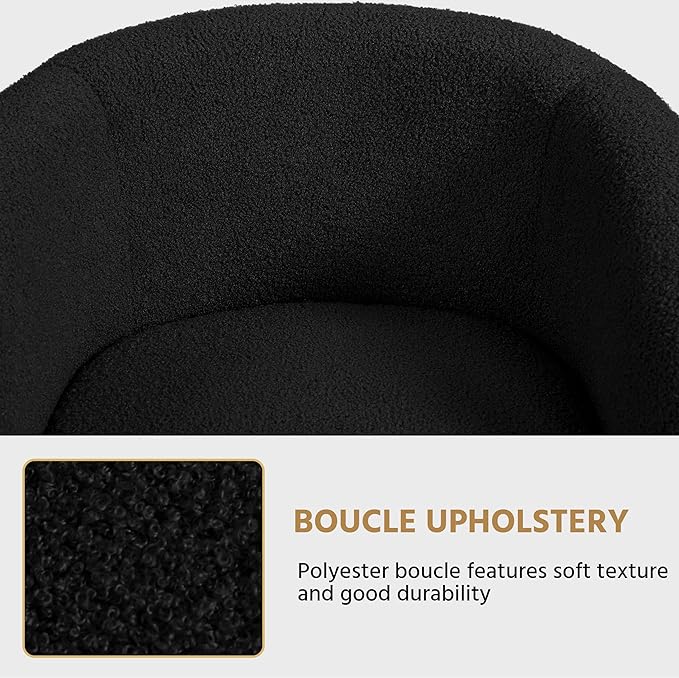 Yaheetech Accent Chair, Cozy Living Room Chairs with Soft Padded, Furry Sherpa Barrel Chair Sturdy Legs, Modern Armchair for Living Room Bedroom Reception Room Office Reading Room, Black - LeafyLoom
