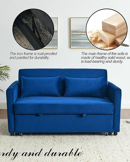 Sleeper Couch Pull-Out Sofa Bed 3-in-1 Versatile Multi-Functional Velvet, Convertible 54'' Loveseat Chaise Lounge with Adjustable Backrest Lumbar Pillows,for Living Room Side Pockets,Small Space - LeafyLoom