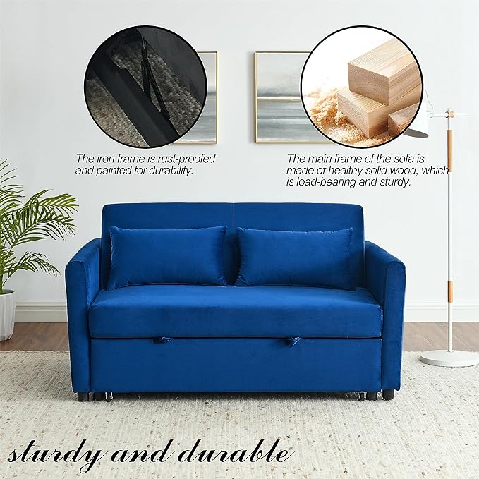 Sleeper Couch Pull-Out Sofa Bed 3-in-1 Versatile Multi-Functional Velvet, Convertible 54'' Loveseat Chaise Lounge with Adjustable Backrest Lumbar Pillows,for Living Room Side Pockets,Small Space - LeafyLoom