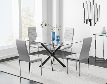 Tempered Glass Dining Table with Black Metal Legs, 47" Modern Rectangular Kitchen Table for Dining Room Kitchen,Black - LeafyLoom