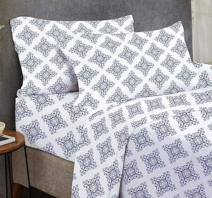 California Design Den 100% Cotton Full Sheet Set, 4 Pc Deep Pocket Full Sheets & Pillowcase Set - Filigree - LeafyLoom