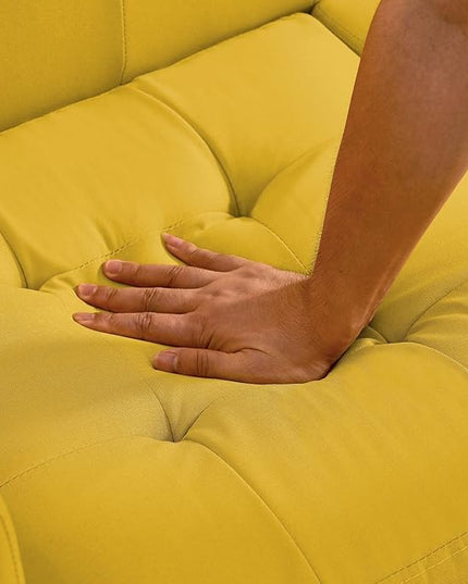 Double Sofa, Modern Decoration Living Room Love Seat Sofa Simple and Atmospheric, Button Plush Soft Cushion Love Seat Furniture, Easy to Install Bedroom Small Sofa (Yellow) - LeafyLoom