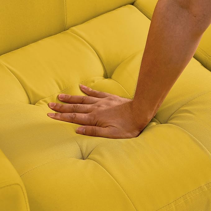 Double Sofa, Modern Decoration Living Room Love Seat Sofa Simple and Atmospheric, Button Plush Soft Cushion Love Seat Furniture, Easy to Install Bedroom Small Sofa (Yellow) - LeafyLoom