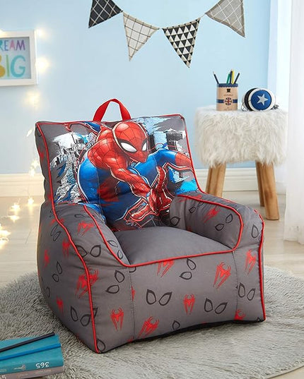 Idea Nuova Marvel Spiderman Toddler Nylon Bean Bag Chair with Piping & Top Carry Handle, Large - LeafyLoom