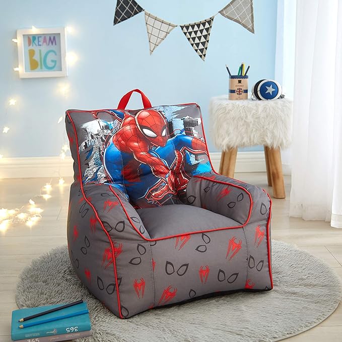 Idea Nuova Marvel Spiderman Toddler Nylon Bean Bag Chair with Piping & Top Carry Handle, Large - LeafyLoom