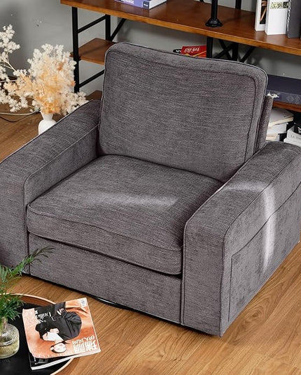 EASELAND Oversized Accent Chair, Reading Chair with Upholstered Chenille Fabric, Sofa Chair with Armrest, Single Sofa Chair for Living Room, Swivel Chair with Wooden Legs, Comfy Chair for Small Spaces - LeafyLoom