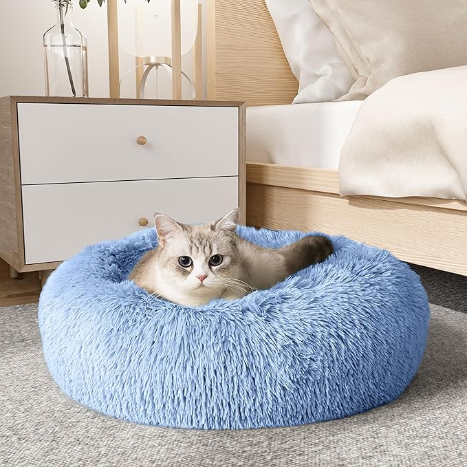 WESTERN HOME WH Calming Dog Bed & Cat Bed, Anti-Anxiety Donut Dog Cuddler Bed, Warming Cozy Soft Dog Round Bed, Dog Cat Cushion Bed for Small Medium Dogs and Cats WESTERNHOME