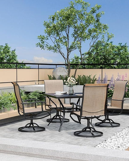 Pamapic 5 Pieces Patio Dining Set, All-Weather Outdoor Dining Set for Garden Backyard Poolside Deck,Outdoor Table and Chairs Set with 4 Textilene Swivel Chairs,Beige - LeafyLoom
