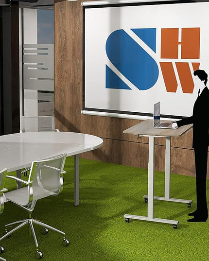SHW Electric Height Adjustable Mobile Rolling Standing Desk Workstation, 40 x 24 Inches, Maple - LeafyLoom