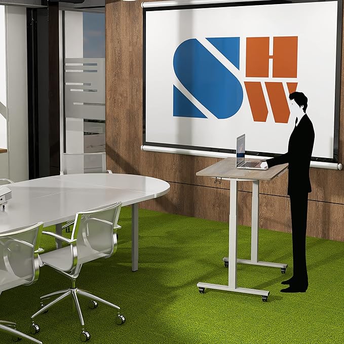 SHW Electric Height Adjustable Mobile Rolling Standing Desk Workstation, 40 x 24 Inches, Maple - LeafyLoom