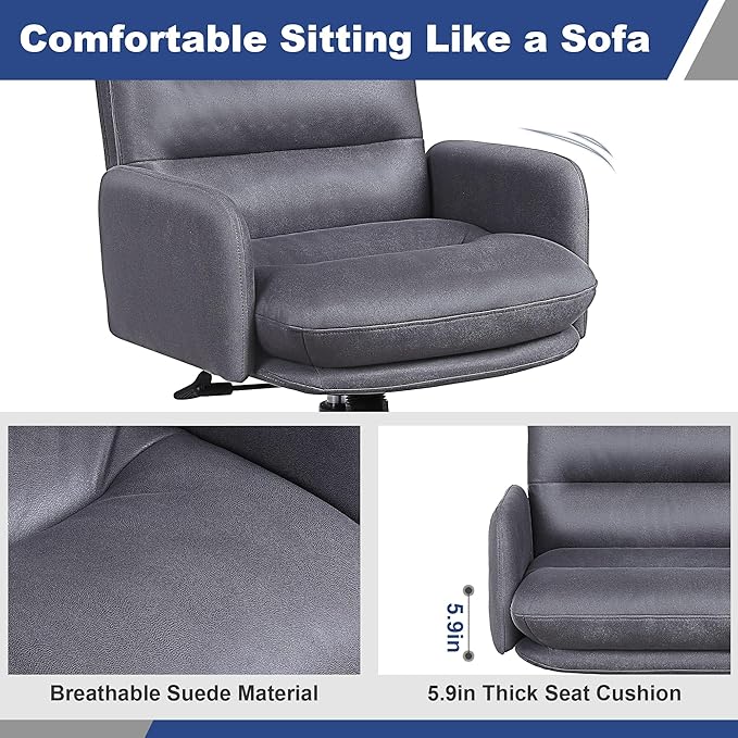Adjustable Home Office Chair, Modern Mid Back Computer Desk Chair with Wheels, Ergonomic Upholstered Swivel Chair, Grey - LeafyLoom