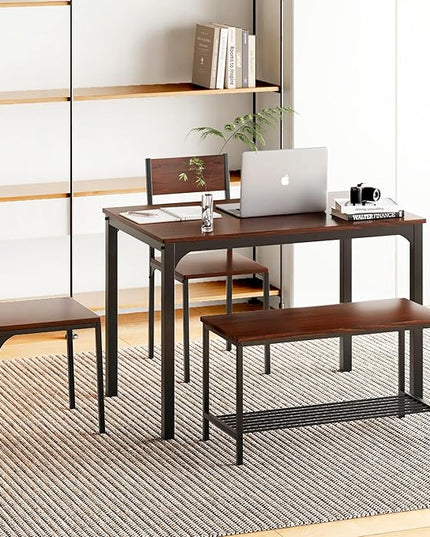sogesfurniture Modern 4-Piece Kitchen Dining Table Set with 1 Bench and 2 Chairs, Kitchen Bench Table Set for 4, Wooden Kitchen Table and Chairs for Limited Space,Brown - LeafyLoom