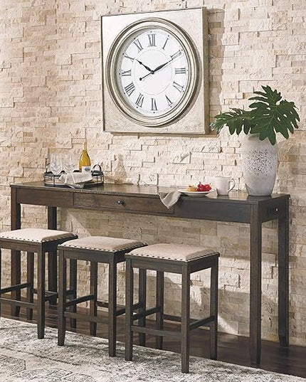 Signature Design by Ashley Rokane Urban Farmhouse 25" Counter Height Dining Room Table Set with 3 Bar Stools, Brown - LeafyLoom