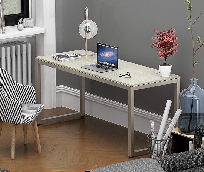 SHW Home Office 55-Inch Large Computer Desk, Maple - LeafyLoom