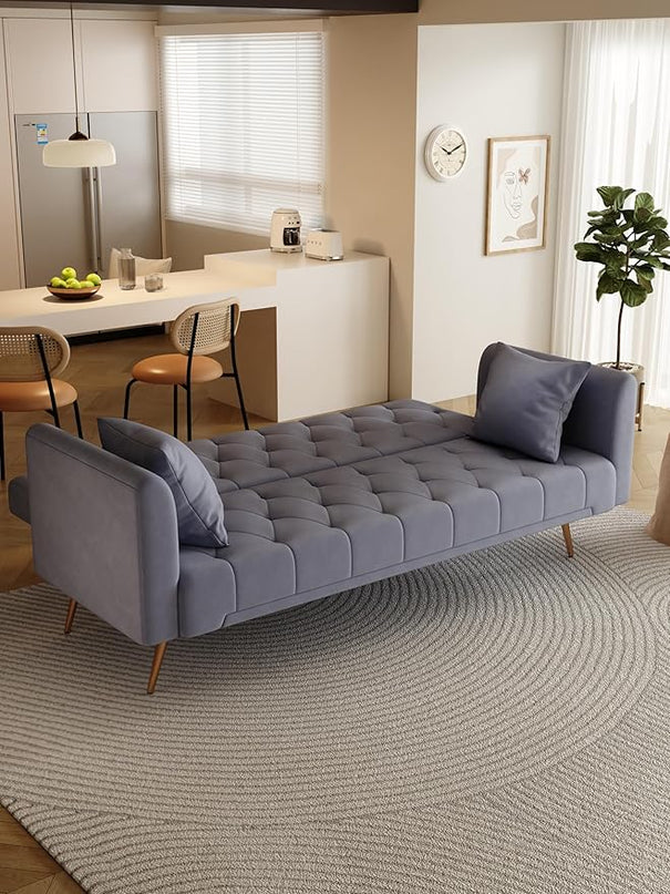 Convertible Folding Futon Sofa Bed Sleeper Lounge Couch,Small Velvet Upholstered Recliner Loveseat Daybed with Adjustable Backrest and Golden Metal Legs Space-Saving Sofabed for Living Room Office - LeafyLoom
