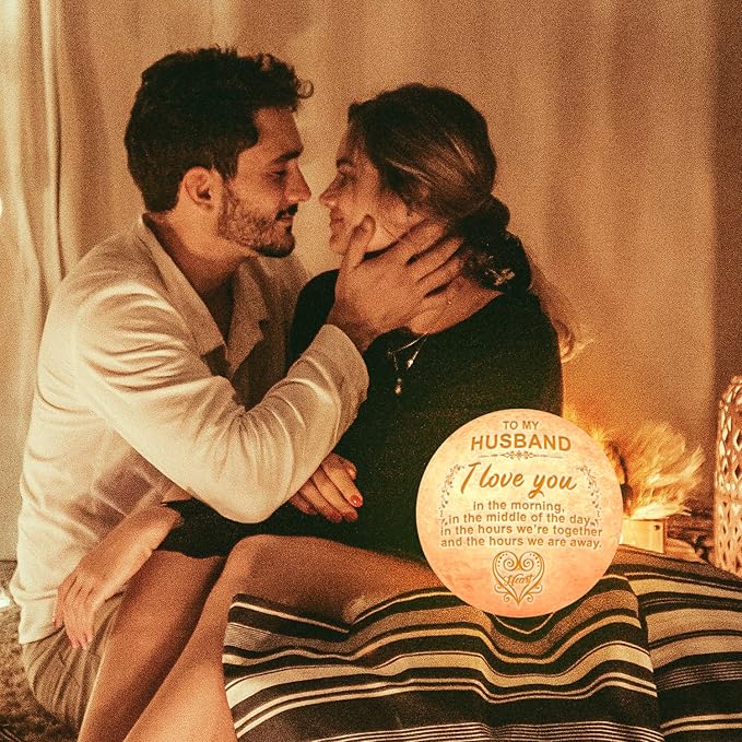 Engraved 3D Moon Lamp Gifts Anniversary Valentine's Day Gift for Husband from Wife, Personalized 5.9 Inch 3D Printing Moon Light Gift for Wife Valentine's Christmas Gift - LeafyLoom