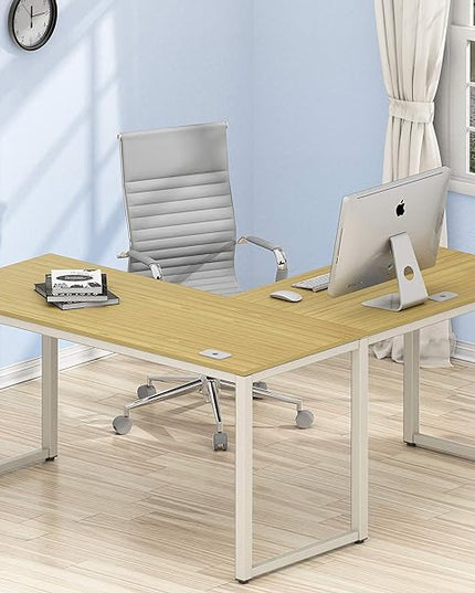 SHW Home Office 55"x60" Large L Shaped Corner Desk, Oak - LeafyLoom