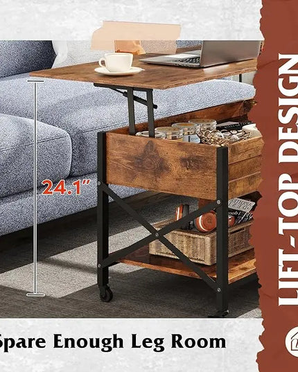 WLIVE Coffee Table, Lift Top Coffee Table with Hidden Compartment, 4 in 1 Multi-Function Coffee Tables with 4 Wheels for Living Room, Mid-Century Lift Tabletop Dining Table, Rustic Brown - LeafyLoom