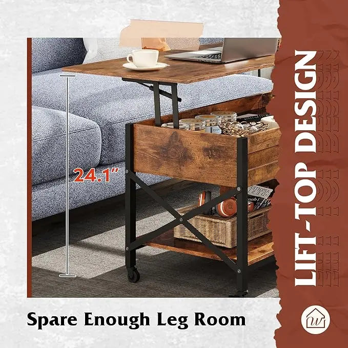 WLIVE Coffee Table, Lift Top Coffee Table with Hidden Compartment, 4 in 1 Multi-Function Coffee Tables with 4 Wheels for Living Room, Mid-Century Lift Tabletop Dining Table, Rustic Brown - LeafyLoom