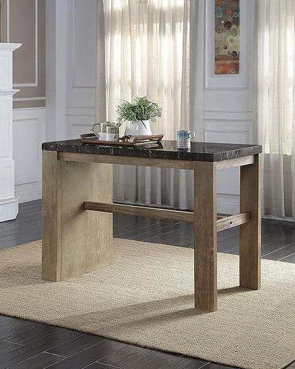 NicBex Dining Table Contemporary Kitchen Table with 2 Shelf Farmhouse Rustic Counter Heigh Table in Marble & Oak Finish with Storage Rectangular Dining Table, Easy Assembly, Oak - LeafyLoom