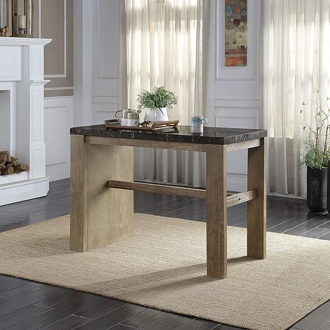NicBex Dining Table Contemporary Kitchen Table with 2 Shelf Farmhouse Rustic Counter Heigh Table in Marble & Oak Finish with Storage Rectangular Dining Table, Easy Assembly, Oak - LeafyLoom