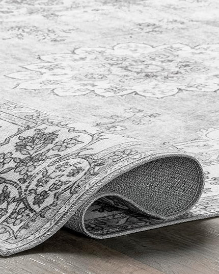 nuLOOM Ren Vintage Floral Machine Washable Ultra Thin Area Rug, 5x8, Grey - LeafyLoom