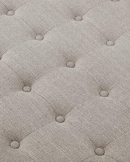24KF Large Round Upholstered Tufted Linen Ottoman Coffee Table, Large Footrest Ottoman with Wood Shelf Storage-Iinen - LeafyLoom