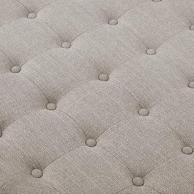24KF Large Round Upholstered Tufted Linen Ottoman Coffee Table, Large Footrest Ottoman with Wood Shelf Storage-Iinen - LeafyLoom