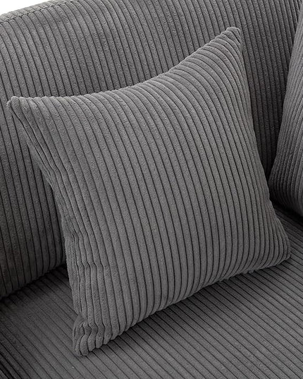 Morden Soft Corduroy Upholstered 3 Seater Sofa Couch with Removable Back Cushions and 5 Pillows for Living Room, Apartment, Office, 105", Gray-403 - LeafyLoom