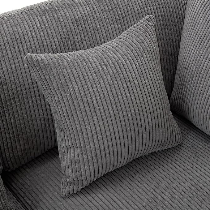Morden Soft Corduroy Upholstered 3 Seater Sofa Couch with Removable Back Cushions and 5 Pillows for Living Room, Apartment, Office, 105", Gray-403 - LeafyLoom