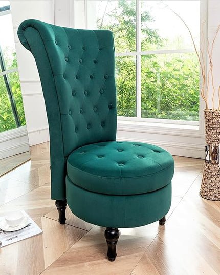 Royal High-Back Velvet Accent Chair for Vanity with Storage and Luxurious Upholstery, Retro Design and Versatile Usage for Living Room, Bedroom, Lounge and Office, Green - LeafyLoom