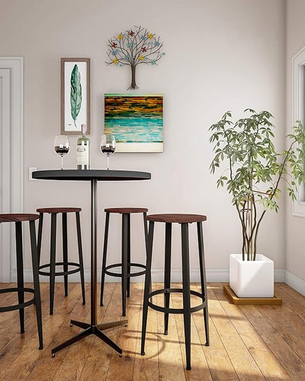 Home Lavish Bar Height Stools-Backless Kitchen or Dining Room Metal Base, Wood Seat- Modern Farmhouse Accent Furniture (Set of 2) - LeafyLoom