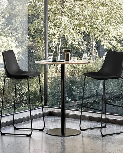 NicBex Retro Bar Stools Crazy-Horse Leather with Metal Legs Barstools, Lounge Kitchen Island Bar Stools, Set of 2, (Black Color) (A-GE17022-USSU014) - LeafyLoom