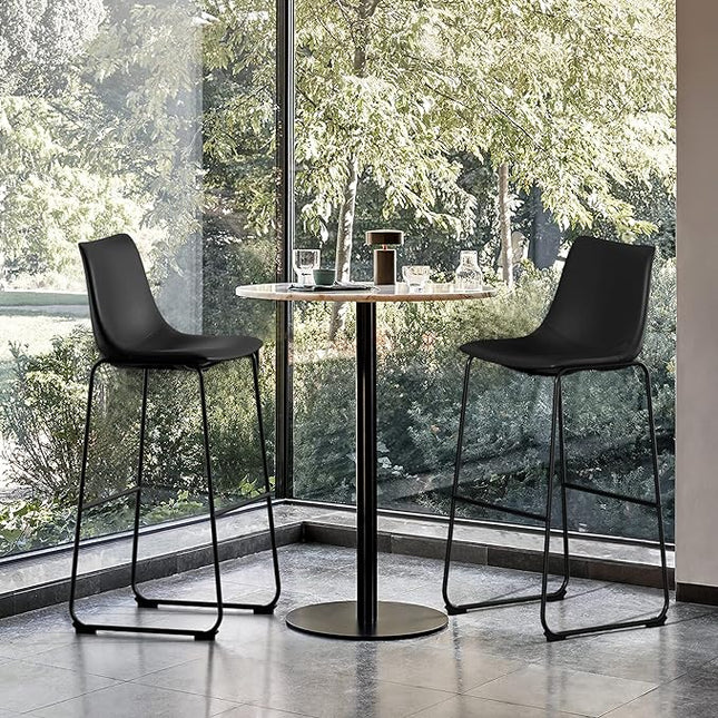 NicBex Retro Bar Stools Crazy-Horse Leather with Metal Legs Barstools, Lounge Kitchen Island Bar Stools, Set of 2, (Black Color) (A-GE17022-USSU014) - LeafyLoom