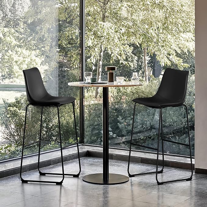 NicBex Retro Bar Stools Crazy-Horse Leather with Metal Legs Barstools, Lounge Kitchen Island Bar Stools, Set of 2, (Black Color) (A-GE17022-USSU014) - LeafyLoom
