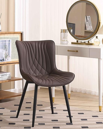 YOUTASTE Brown Dining Chairs Set of 2 Upholstered Mid Century Modern Kitchen&Dining Room Chairs Armless Faux Leather Accent Chairs Vanity Lounge Side Chair with Back for Waiting Room Bedrooms - LeafyLoom