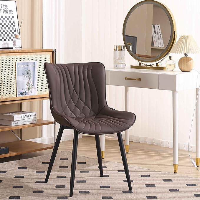 YOUTASTE Brown Dining Chairs Set of 2 Upholstered Mid Century Modern Kitchen&Dining Room Chairs Armless Faux Leather Accent Chairs Vanity Lounge Side Chair with Back for Waiting Room Bedrooms - LeafyLoom