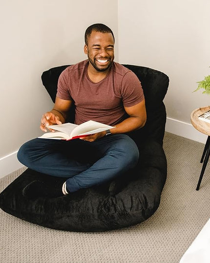 Big Joe Roma Bean Bag Chair, Black Plush, Soft Polyester, 3 feet - LeafyLoom