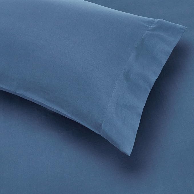 Amazon Basics Lightweight Microfiber Bed-in-a-Bag Comforter 7-Piece Bedding Set, Full/Queen, Blue Calvin Striped - LeafyLoom
