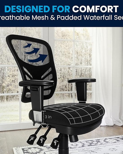 Flash Furniture Nicholas Mid-Back Black Mesh Multifunction Executive Swivel Ergonomic Office Chair with Adjustable Arms - LeafyLoom