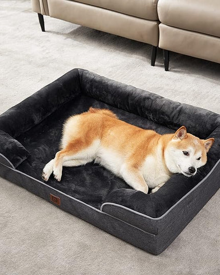 EHEYCIGA Orthopedic Dog Bed for Large Dogs, Waterproof Memory Foam with Sides, Non-Slip Bottom and Egg-Crate Foam Couch Bed with Washable Removable Cover, Dark Grey EHEYCIGA