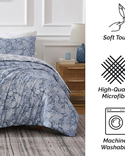 Southshore Fine Living, Inc. Oversized Twin Comforter Bedding Set, Down Alternative Paisley Bedspread, Reversible Print is 2 Colors in 1, Twin/Twin XL Comforter & Matching Sham, Blue/White - LeafyLoom
