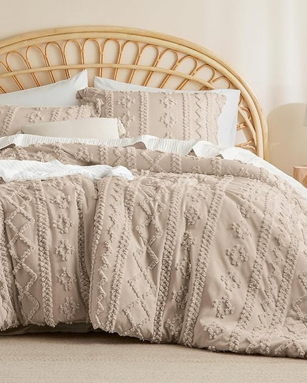 Bedsure Twin/Twin XL Comforter Set Dorm Bedding - Khaki Boho Bedding Comforter Set, 2 Pieces Farmhouse Shabby Chic Embroidery Bed Set, Soft Jacquard Tufted Comforter for College - LeafyLoom