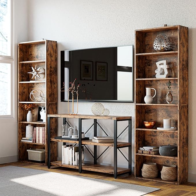 IRONCK Industrial Bookshelves and Bookcases Floor Standing 6 Shelf Display Storage Shelves 70 in Tall Bookcase Home Decor Furniture for Home Office, Living Room, Bed Room, Vintage Brown - LeafyLoom